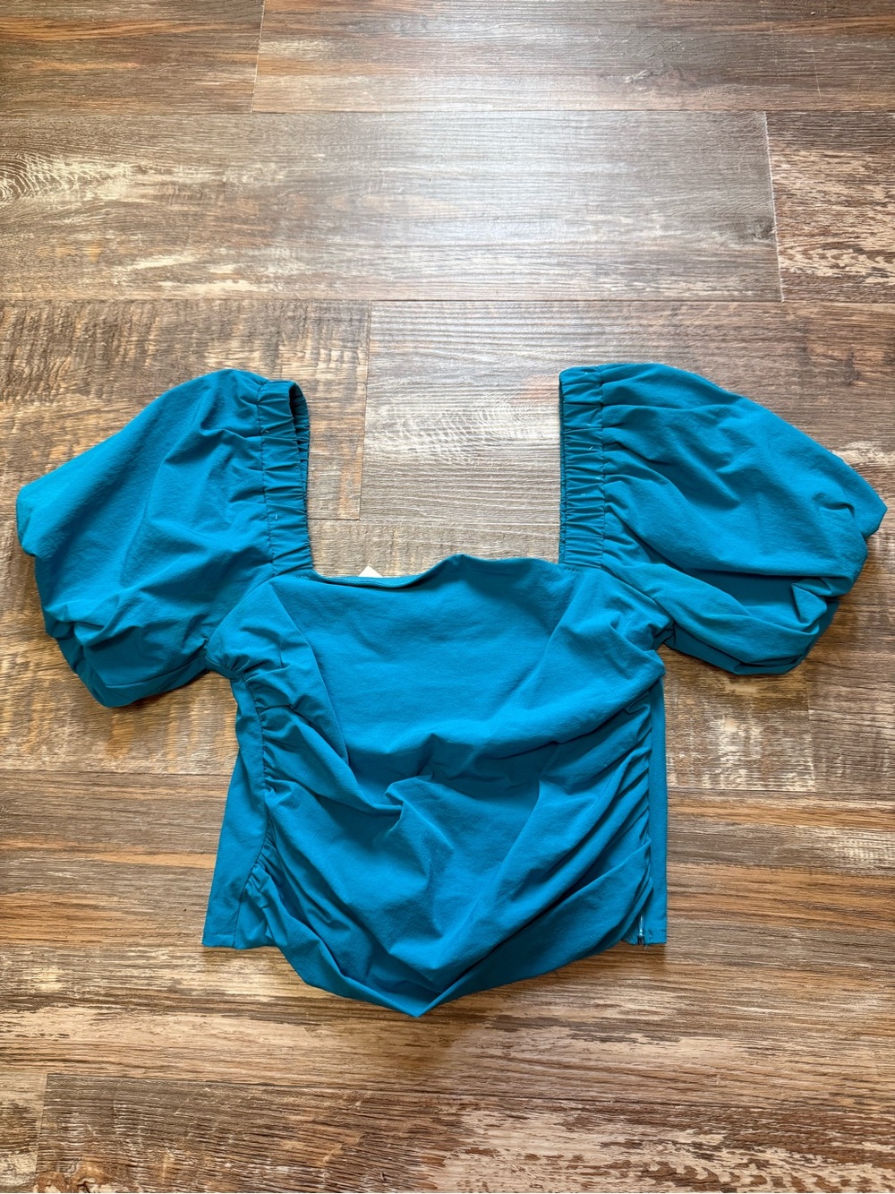 Teal Puff-Sleeve Square Neck Women's Top